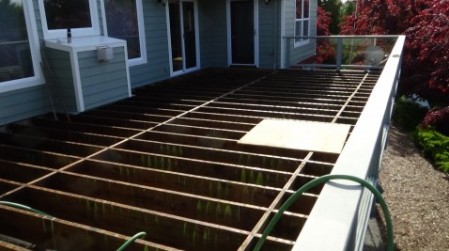 The deck's frame once the decking was removed