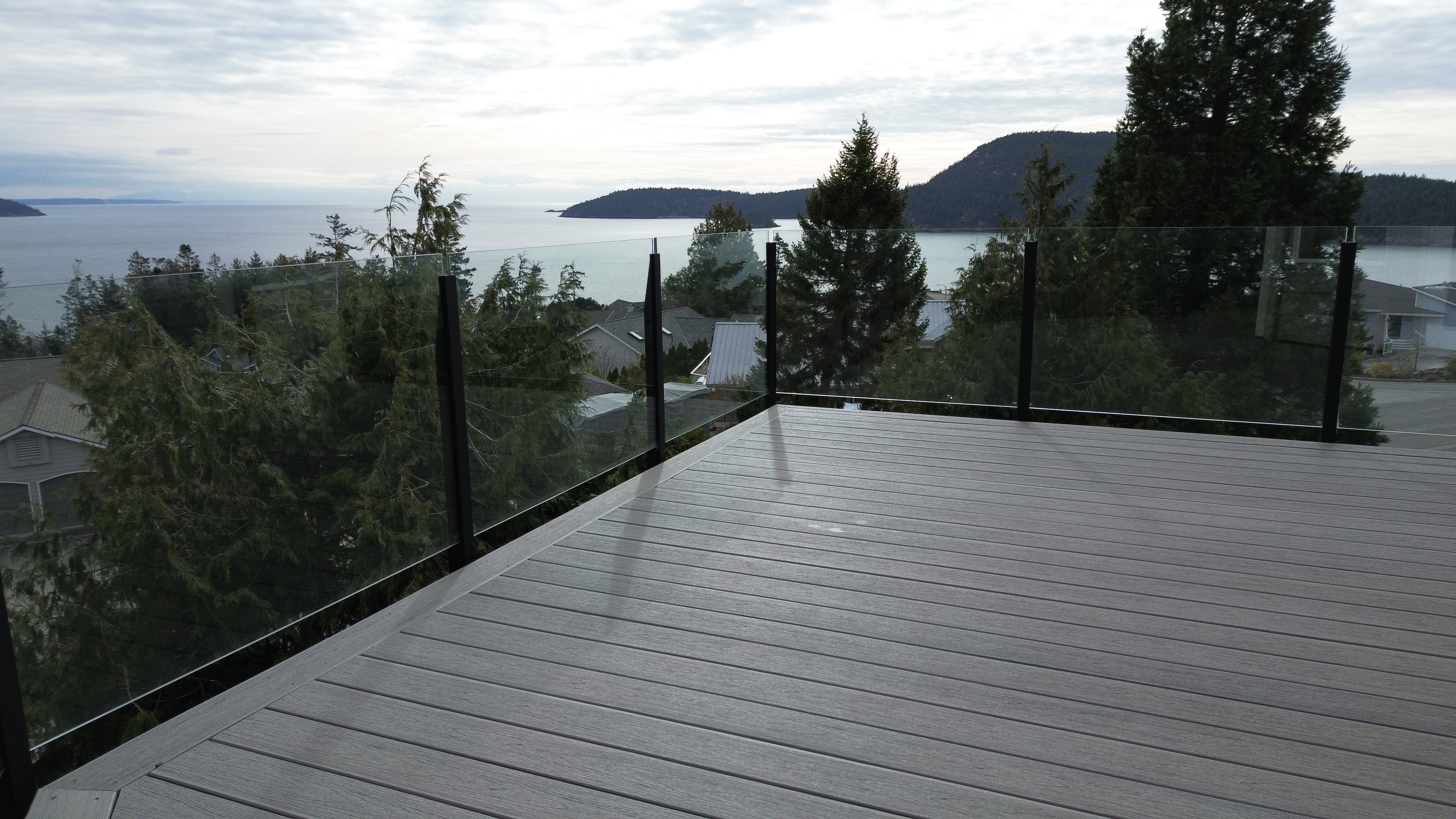 Infinity railing allows for the full view of Burrows Bay