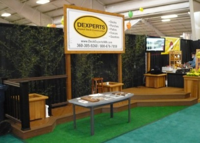 Dexperts display deck with timbetech decking and radiance railing at the whatcom county homes show