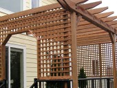 A detail of this Bellingham, WA project: Ipe lattice and Ipe pergola